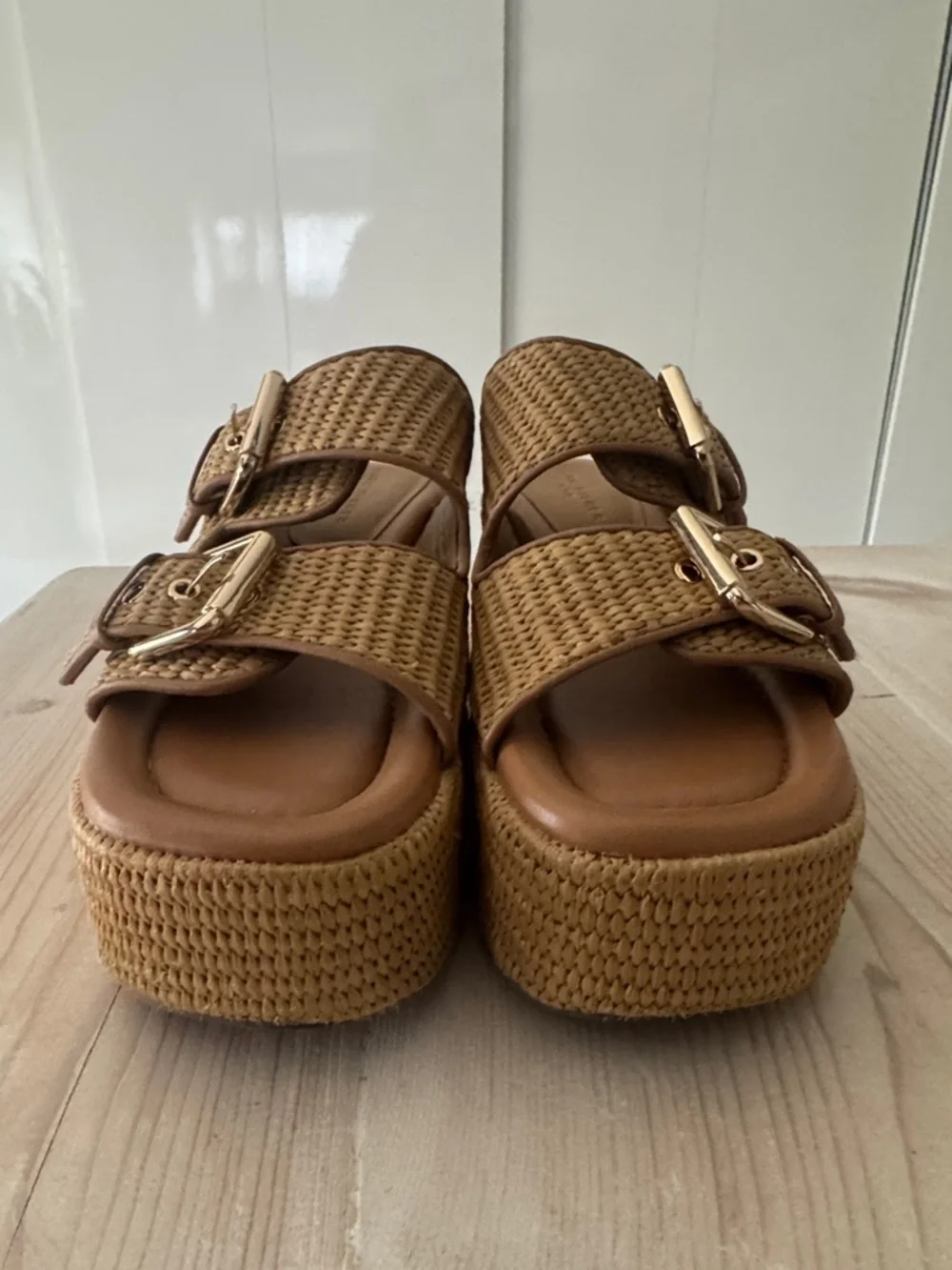 Marc Fisher Natural Braided Platform Slide Sandals with Buckles